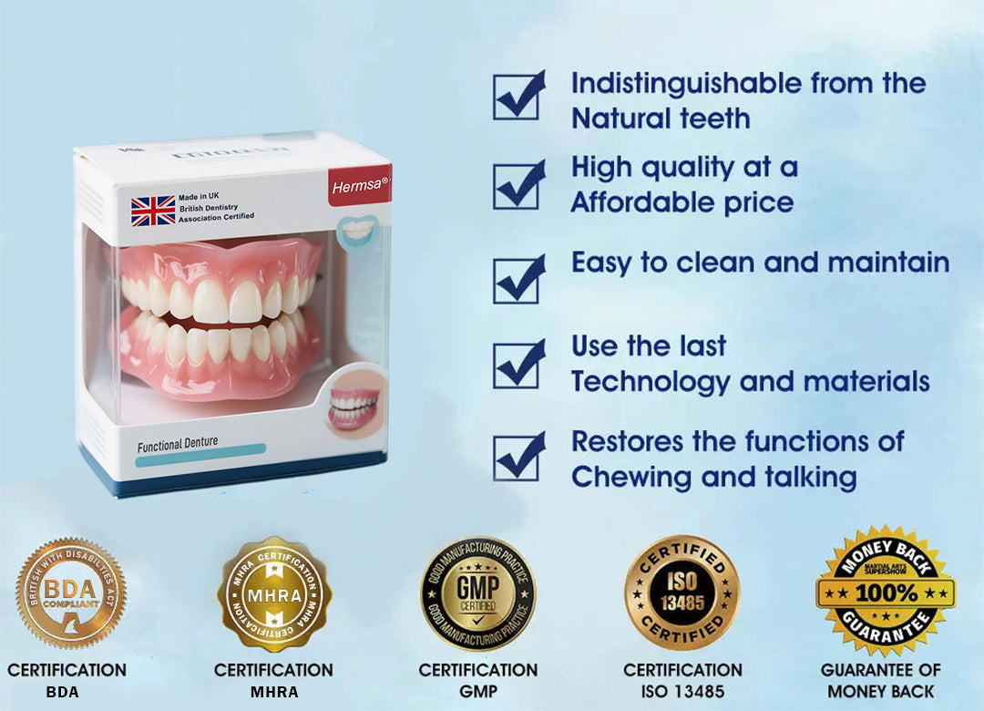 🦷Manufactured & supplied from UK | Hermsa® Silicone Denture – Comfortable, Natural & Easy to Adjust