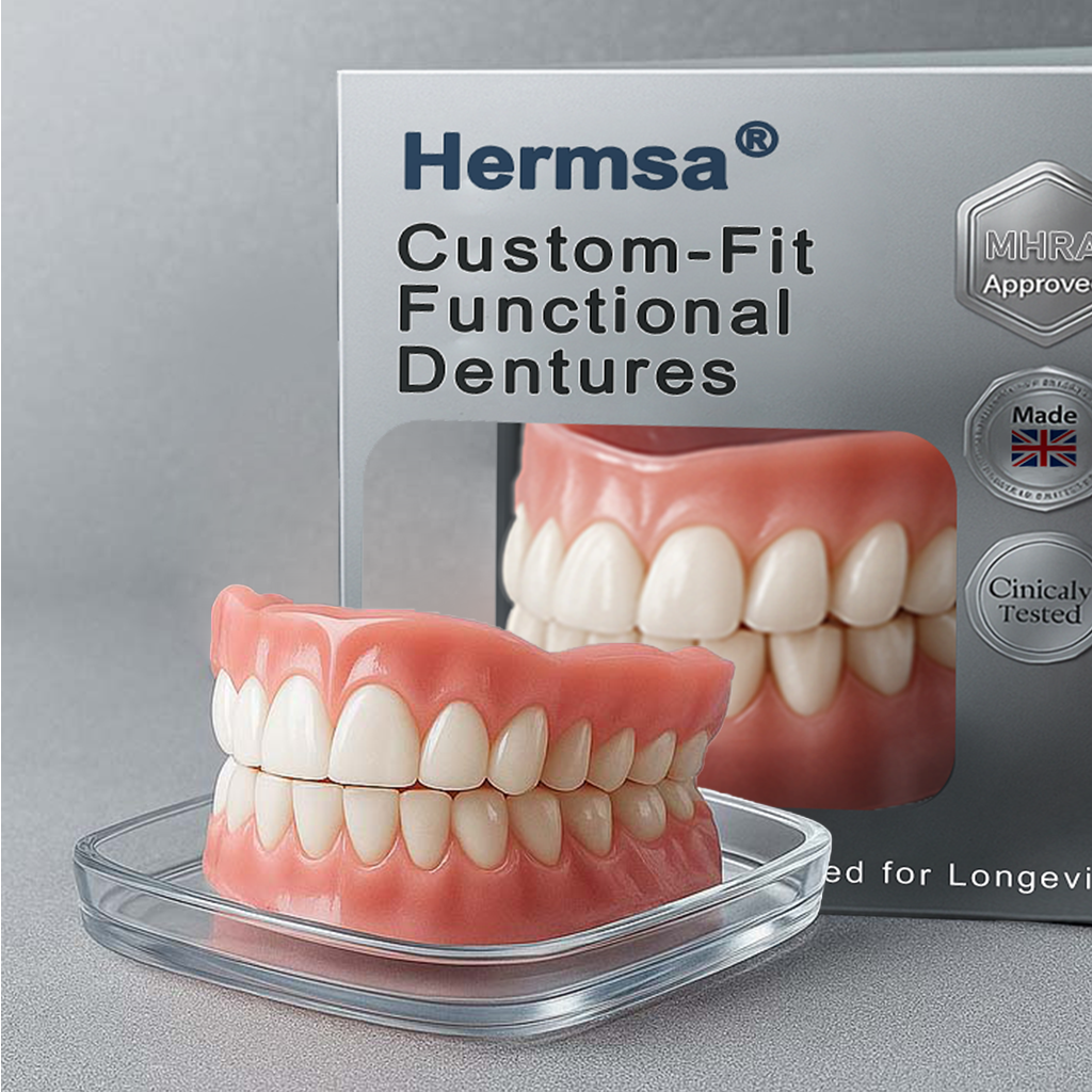 Hermsa® AdaptableFit Custom-Fit Functional Dentures – Clinically backed comfort-fit dentures | Made in the UK | MHRA-Certified🦷