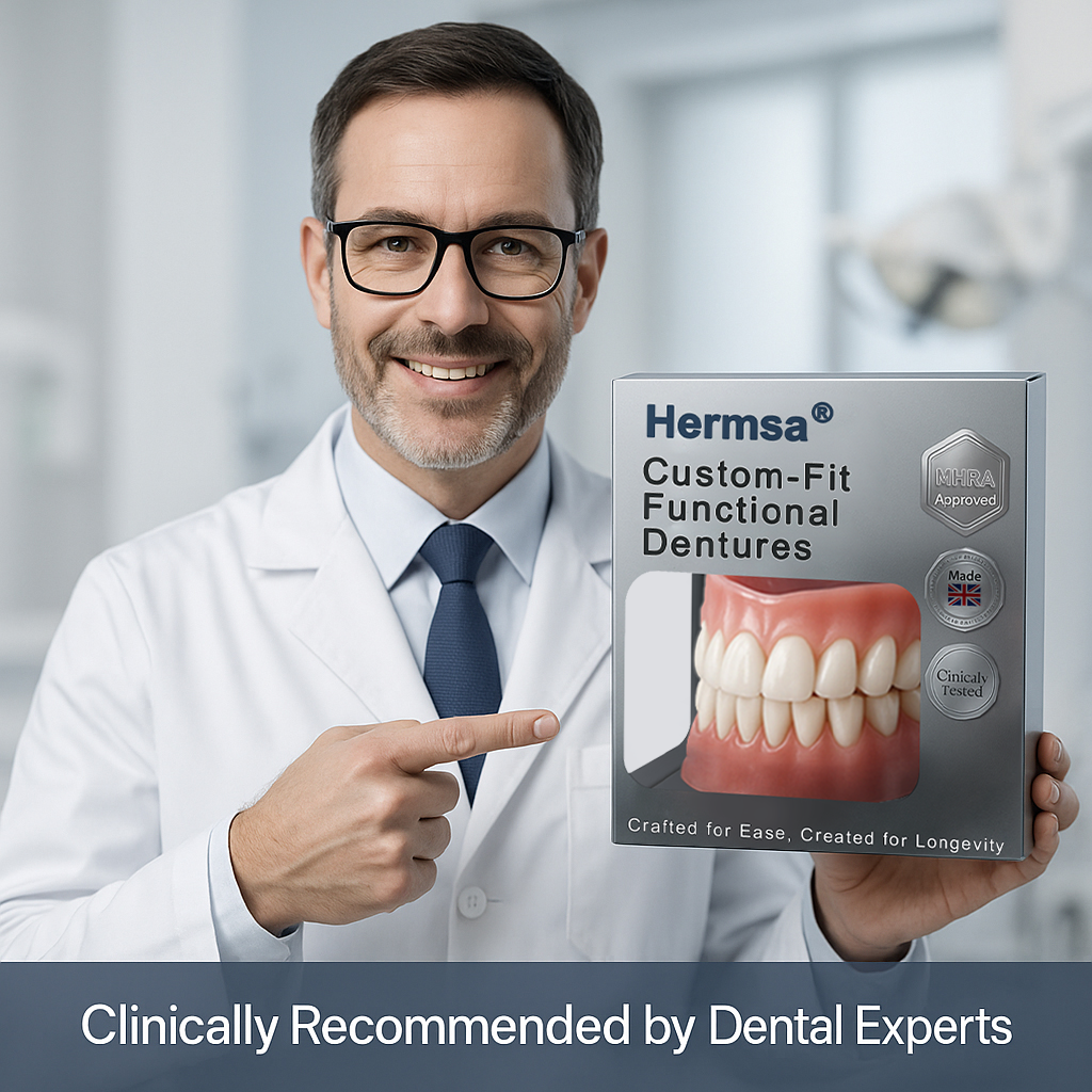 Hermsa® AdaptableFit Custom-Fit Functional Dentures – Clinically backed comfort-fit dentures | Made in the UK | MHRA-Certified🦷