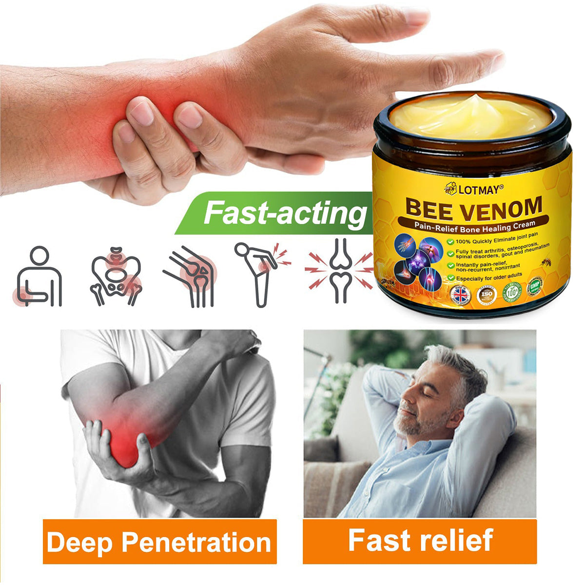 LOTMAY® Bee Venom Pain-Relief Bone Healing Cream 🐝🐝(Specially for older adults & NHS recommends)